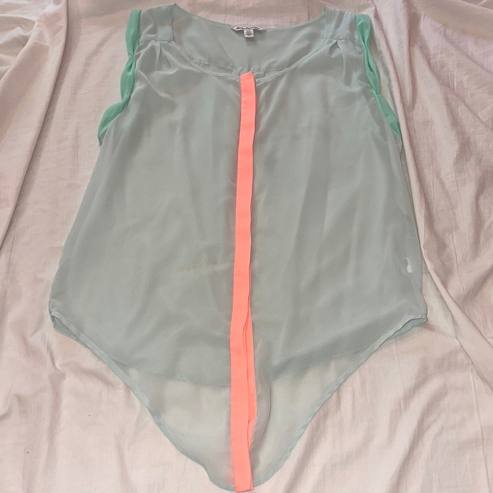 Mint Green and Coral Sleeveless Top
